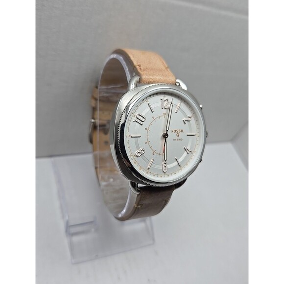 Fossil Q Hybrid Womens Silver White Dial Tan Leather Smartwatch New Battery - Picture 3 of 12